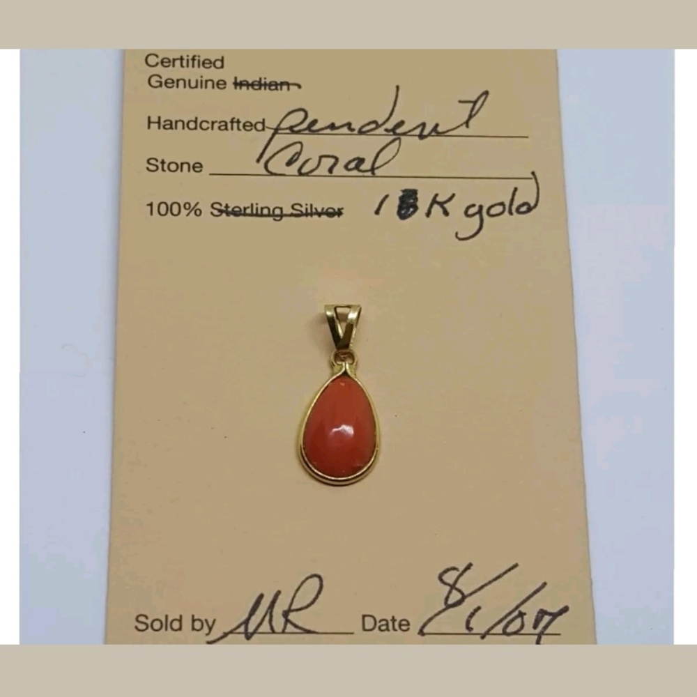 Navajo 18k Yellow Gold Coral Pendant